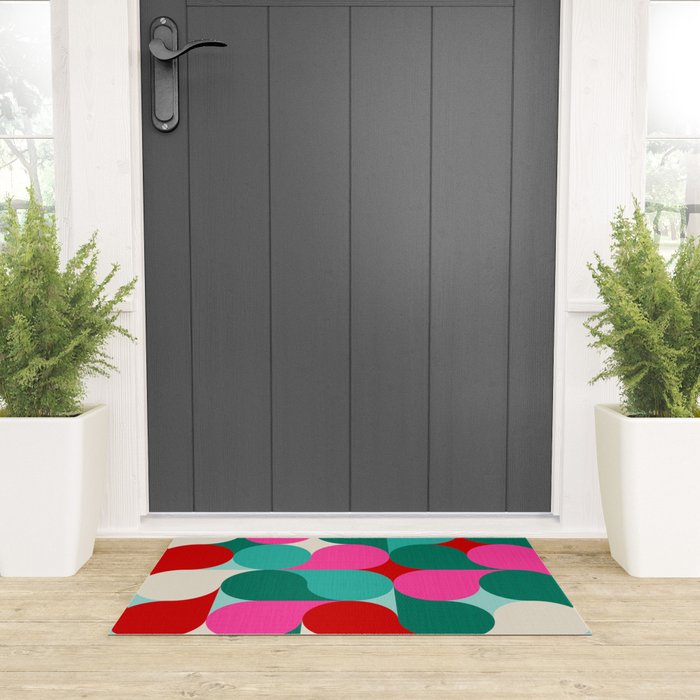 Retro Geo Christmas Drop Pattern - pink, teal, red, green Welcome Mat Gallery Image 3