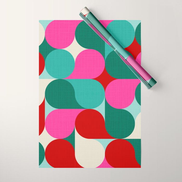 Retro Geo Christmas Drop Pattern - pink, teal, red, green Wrapping Paper Gallery Image 1