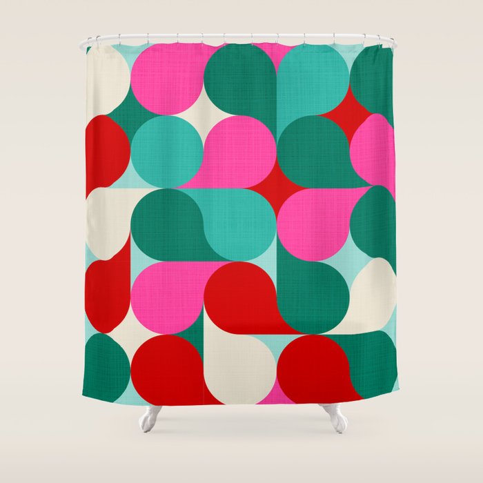 Retro Geo Christmas Drop Pattern - pink, teal, red, green Shower Curtain Gallery Image 1