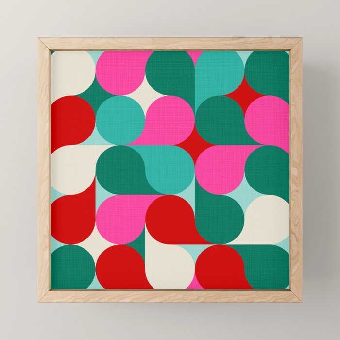 Retro Geo Christmas Drop Pattern - pink, teal, red, green Mini Art Print Gallery Image 1