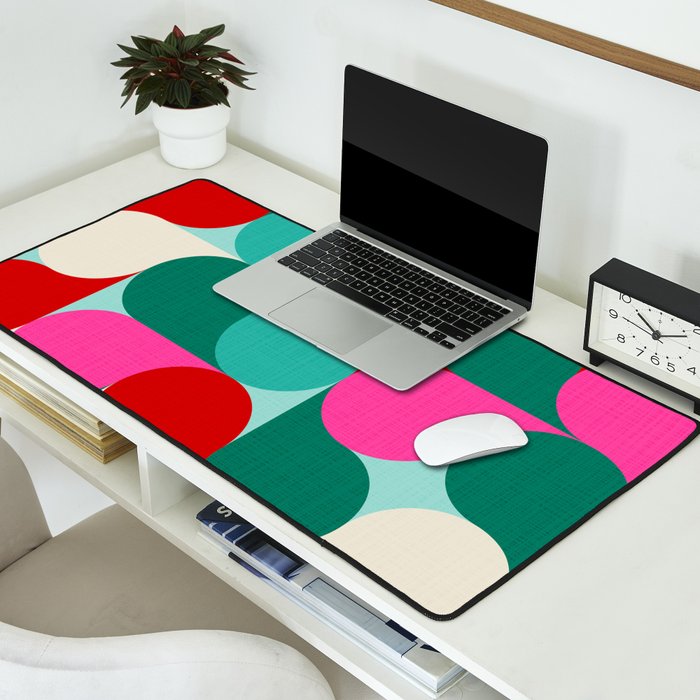 Retro Geo Christmas Drop Pattern - pink, teal, red, green Desk Mat Gallery Image 2