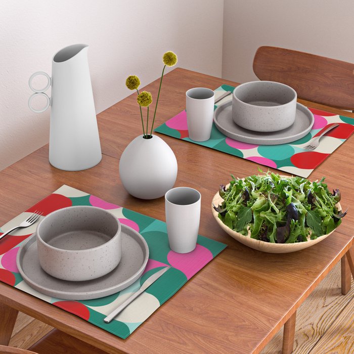 Retro Geo Christmas Drop Pattern - pink, teal, red, green Placemat Gallery Image 2