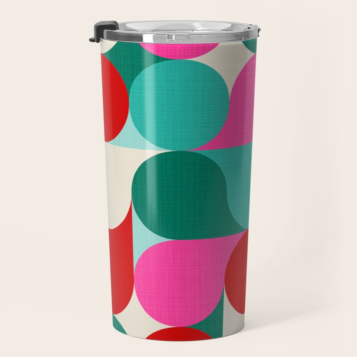 Retro Geo Christmas Drop Pattern - pink, teal, red, green Travel Mug Gallery Image 3