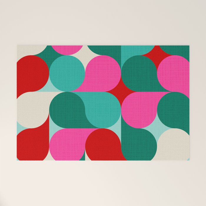 Retro Geo Christmas Drop Pattern - pink, teal, red, green Welcome Mat Gallery Image 1
