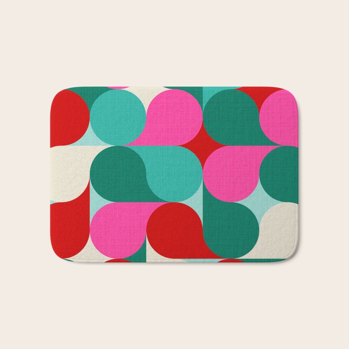 Retro Geo Christmas Drop Pattern - pink, teal, red, green Bath Mat Gallery Image 1