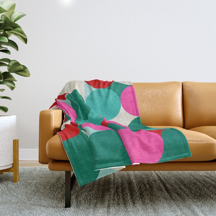 Retro Geo Christmas Drop Pattern - pink, teal, red, green Throw Blanket Gallery Image 1