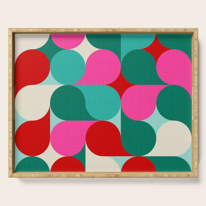 Retro Geo Christmas Drop Pattern - pink, teal, red, green Serving Tray Gallery Image 1
