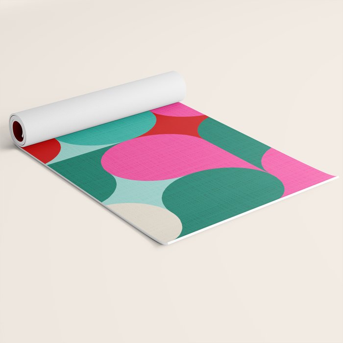 Retro Geo Christmas Drop Pattern - pink, teal, red, green Yoga Mat Gallery Image 2