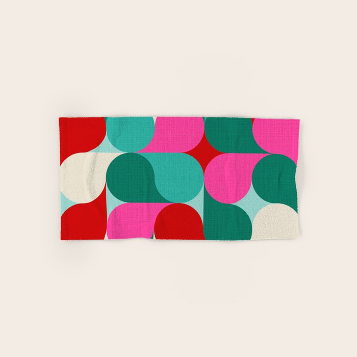 Retro Geo Christmas Drop Pattern - pink, teal, red, green Bath Towel Gallery Image 1