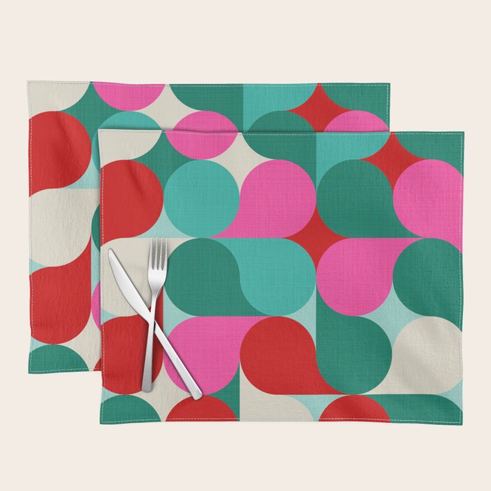 Retro Geo Christmas Drop Pattern - pink, teal, red, green Placemat Gallery Image 1