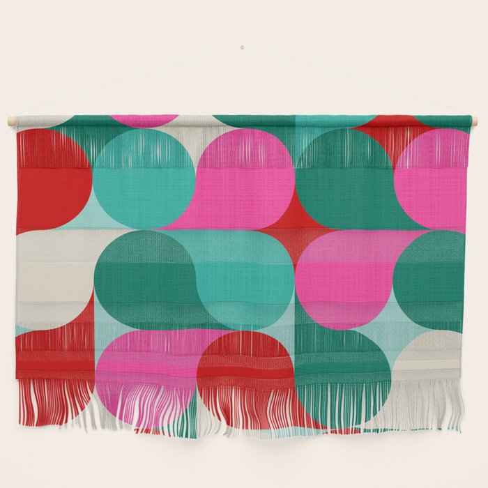 Retro Geo Christmas Drop Pattern - pink, teal, red, green Wall Hanging Gallery Image 1