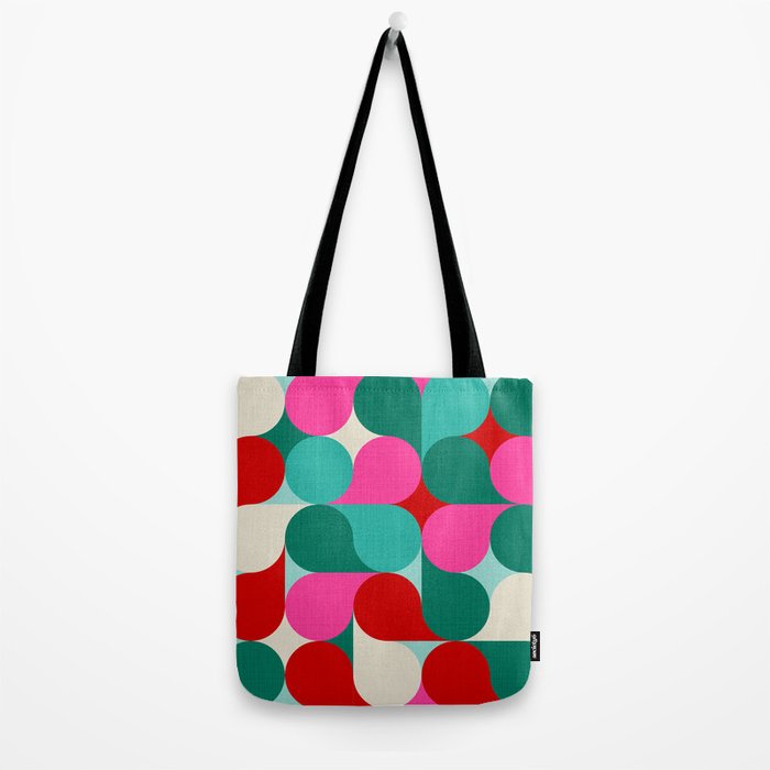 Retro Geo Christmas Drop Pattern - pink, teal, red, green Tote Bag Gallery Image 2