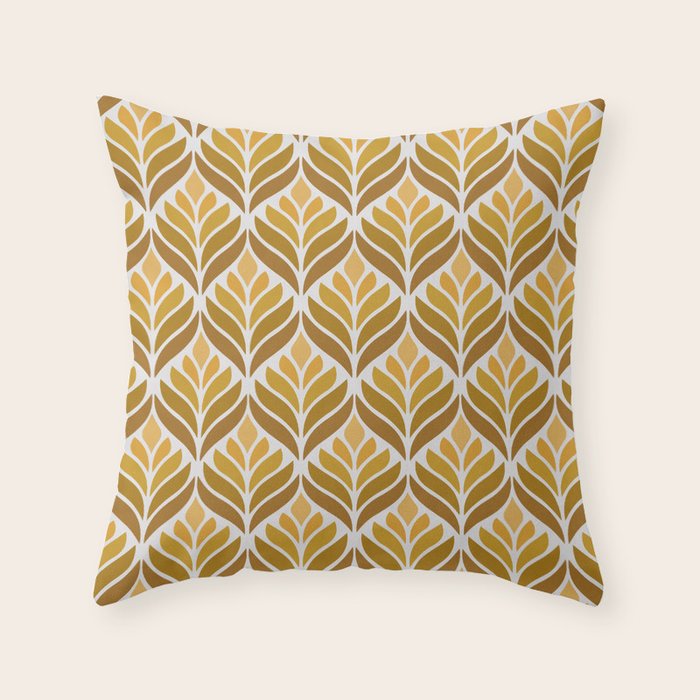 Yellow Retro Flower Pattern Throw Pillow Gallery Image 1