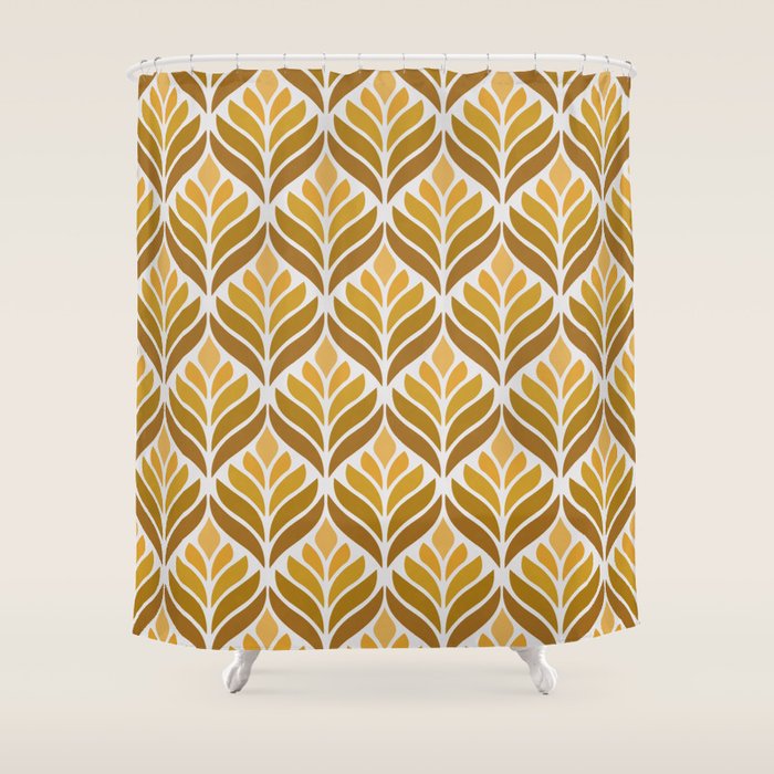 Yellow Retro Flower Pattern Shower Curtain Gallery Image 1