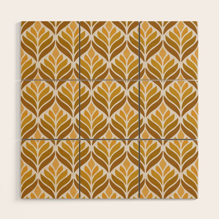 Yellow Retro Flower Pattern Wood Wall Art Gallery Image 1