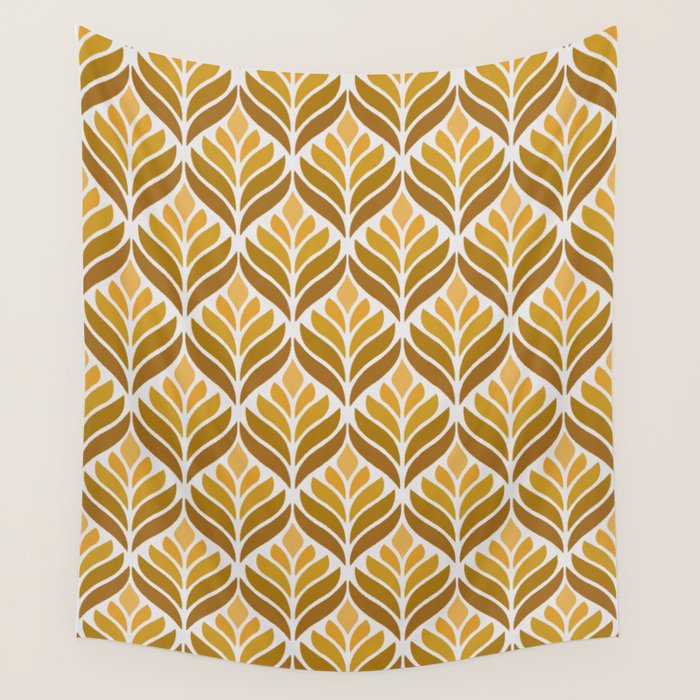 Yellow Retro Flower Pattern Wall Tapestry Gallery Image 1