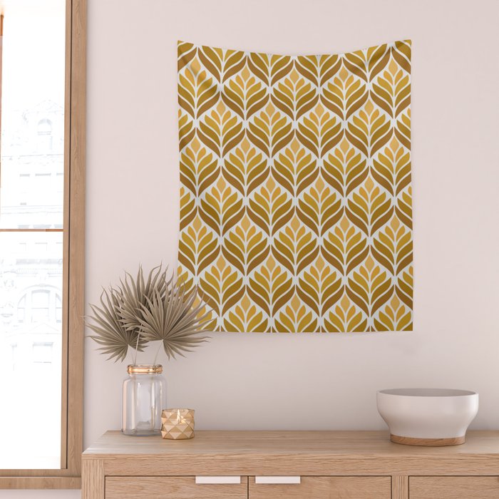 Yellow Retro Flower Pattern Wall Tapestry Gallery Image 2