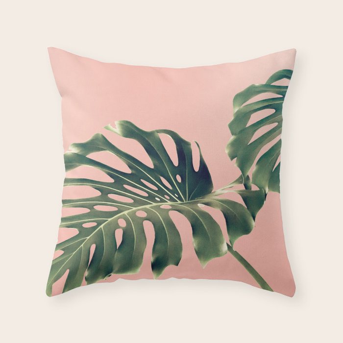 Monstera Blush Throw Pillow Gallery Image 6