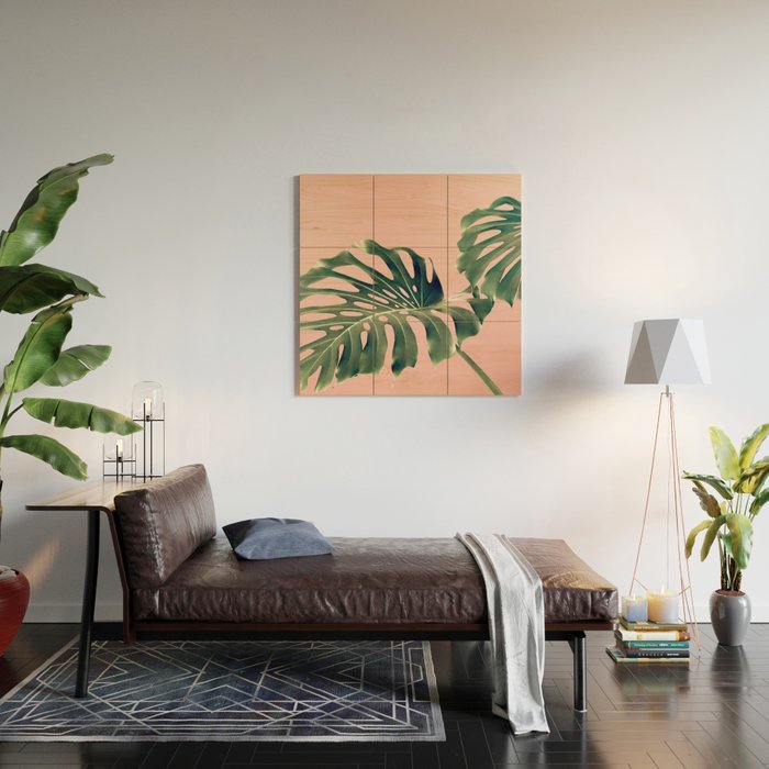 Monstera Blush Wood Wall Art Gallery Image 2