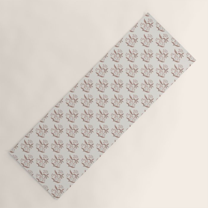 Block Print Line Art Floral - Pink Brown Yoga Mat Gallery Image 1