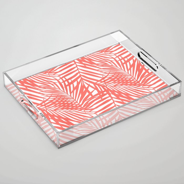 Palm Fronds in Living Coral Acrylic Tray Gallery Image 1