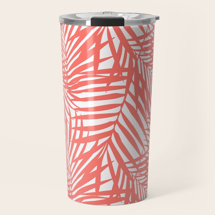 Palm Fronds in Living Coral Travel Mug Gallery Image 1