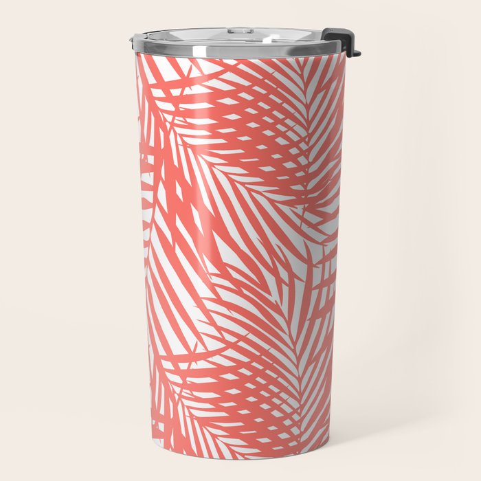 Palm Fronds in Living Coral Travel Mug Gallery Image 2