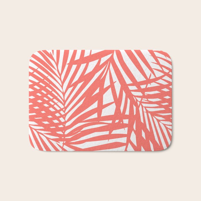 Palm Fronds in Living Coral Bath Mat Gallery Image 1