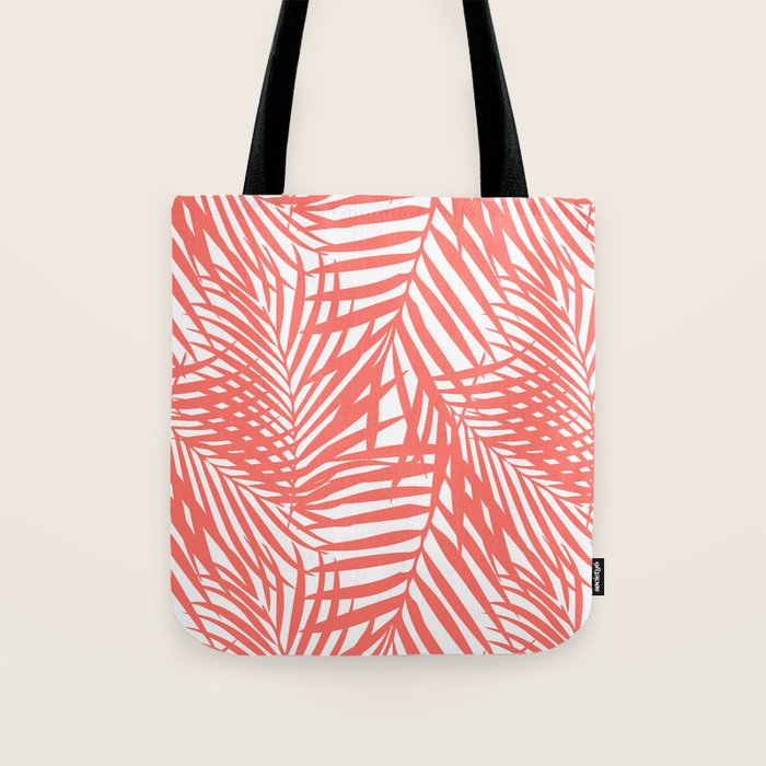 Palm Fronds in Living Coral Tote Bag Gallery Image 1