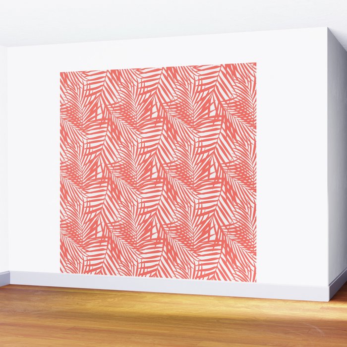 Palm Fronds in Living Coral Wall Mural Gallery Image 2