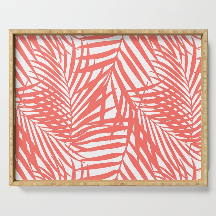 Palm Fronds in Living Coral Serving Tray Gallery Image 1