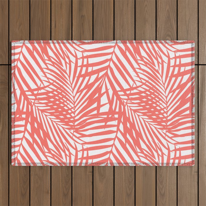 Palm Fronds in Living Coral Outdoor Rug Gallery Image 1