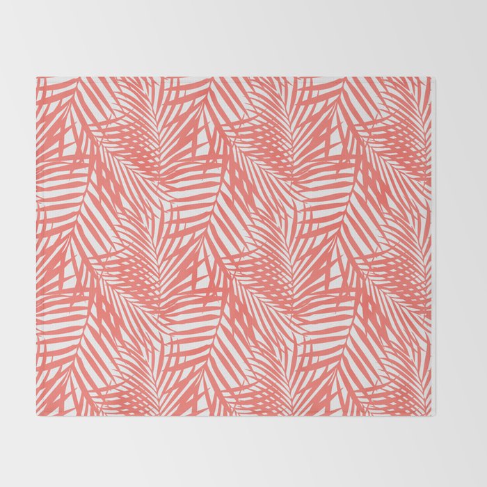 Palm Fronds in Living Coral Throw Blanket Gallery Image 2