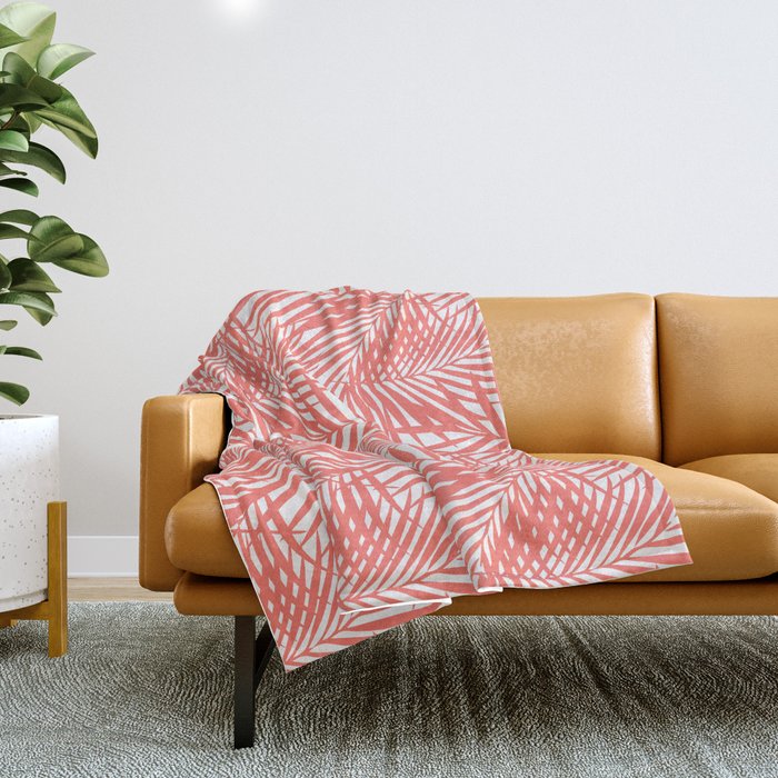 Palm Fronds in Living Coral Throw Blanket Gallery Image 1