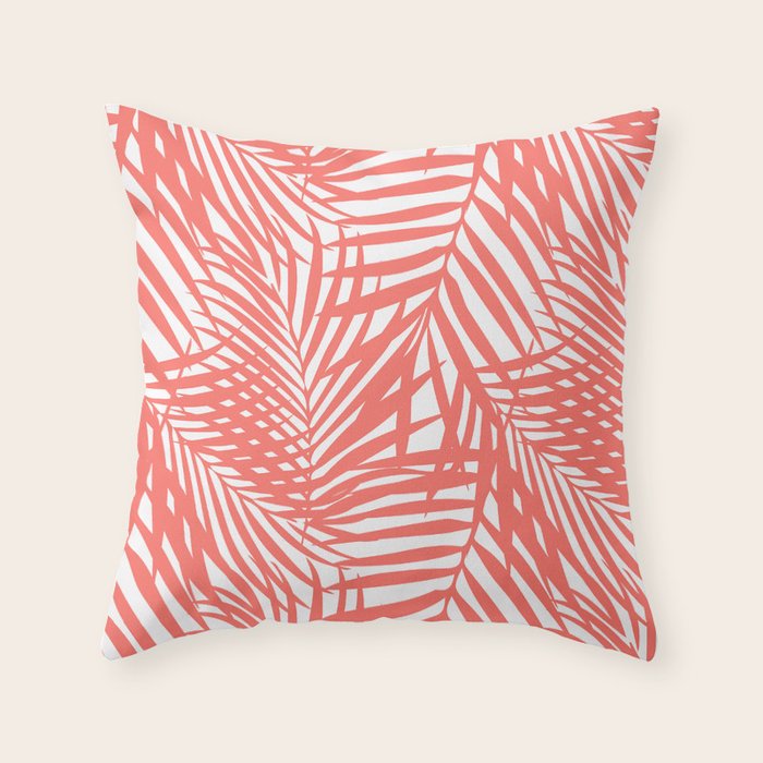 Palm Fronds in Living Coral Throw Pillow Gallery Image 1