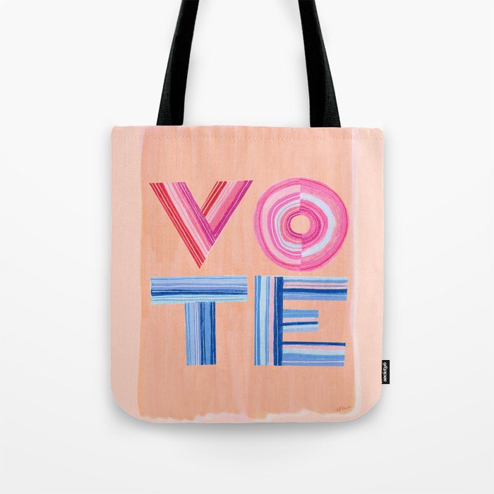Vote Hand Lettering on Peach Watercolor Background Tote Bag Gallery Image 1
