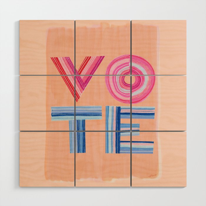 Vote Hand Lettering on Peach Watercolor Background Wood Wall Art Gallery Image 1