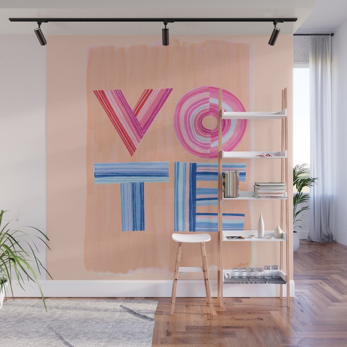 Vote Hand Lettering on Peach Watercolor Background Wall Mural Gallery Image 1