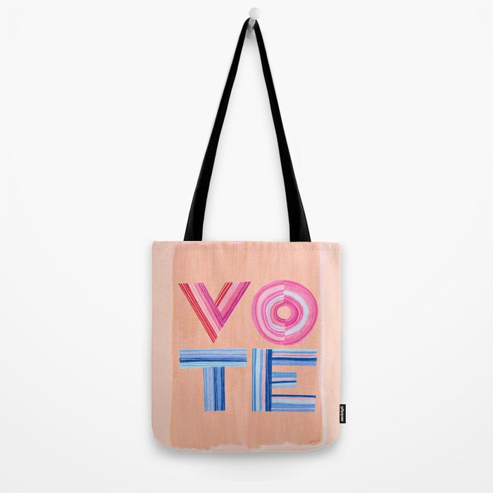 Vote Hand Lettering on Peach Watercolor Background Tote Bag Gallery Image 2