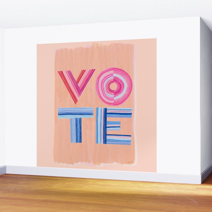 Vote Hand Lettering on Peach Watercolor Background Wall Mural Gallery Image 2