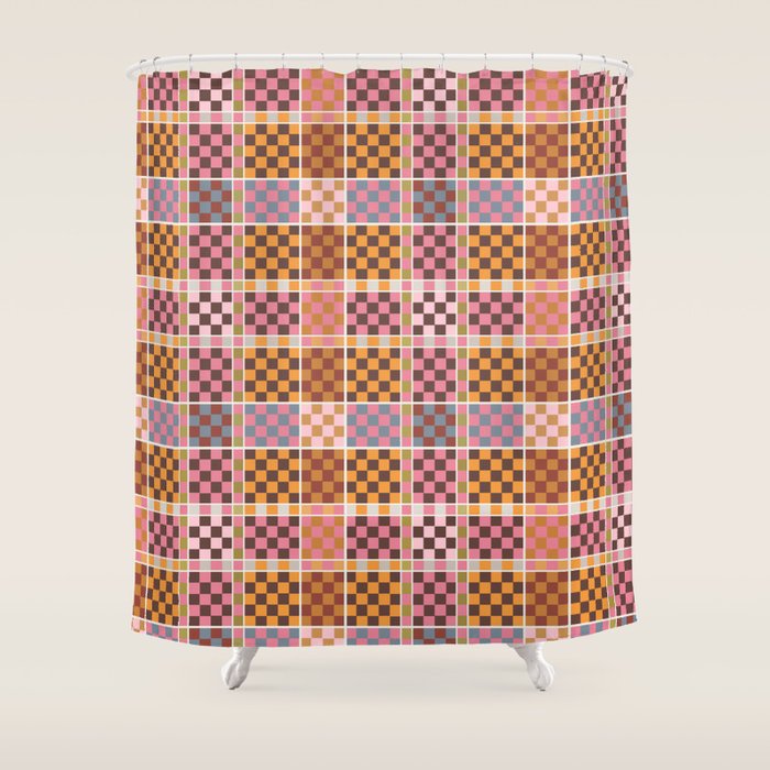 Vibrant Checkered Grid Shower Curtain Gallery Image 1