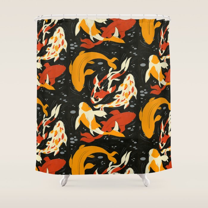 Koi in Black Water Shower Curtain Gallery Image 1