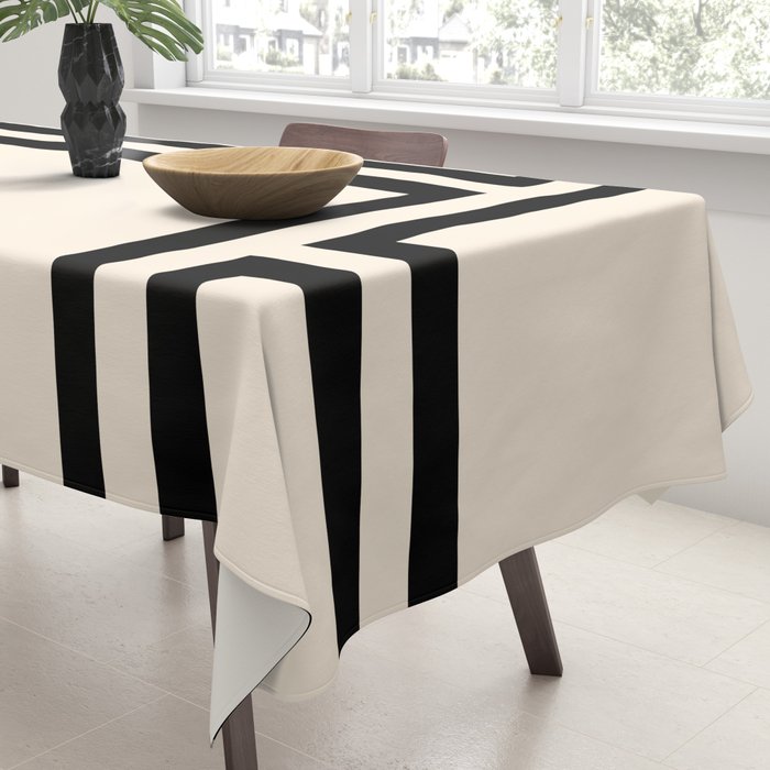 Strong Deco - Minimalist Geometric Design in Black and Almond Cream Tablecloth Gallery Image 3