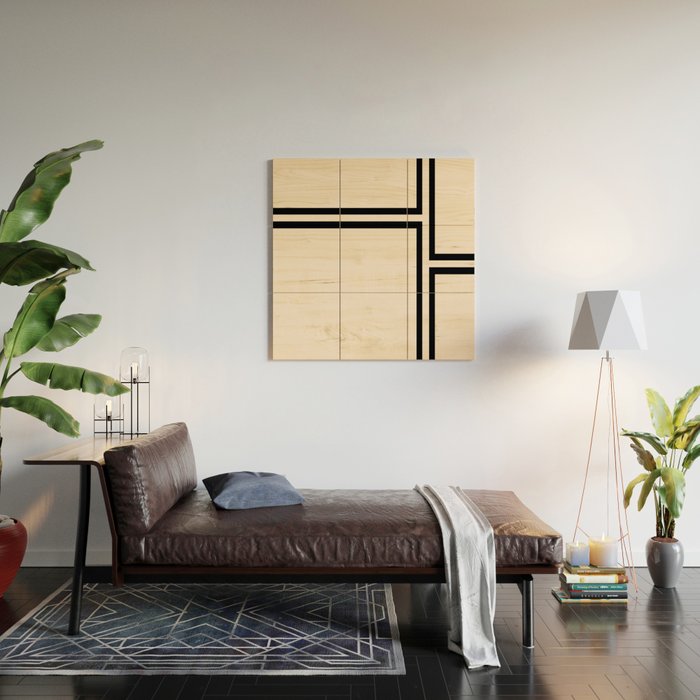 Strong Deco - Minimalist Geometric Design in Black and Almond Cream Wood Wall Art Gallery Image 2