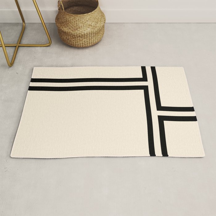 Strong Deco - Minimalist Geometric Design in Black and Almond Cream Rug Gallery Image 1