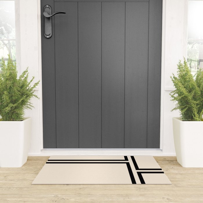 Strong Deco - Minimalist Geometric Design in Black and Almond Cream Welcome Mat Gallery Image 3