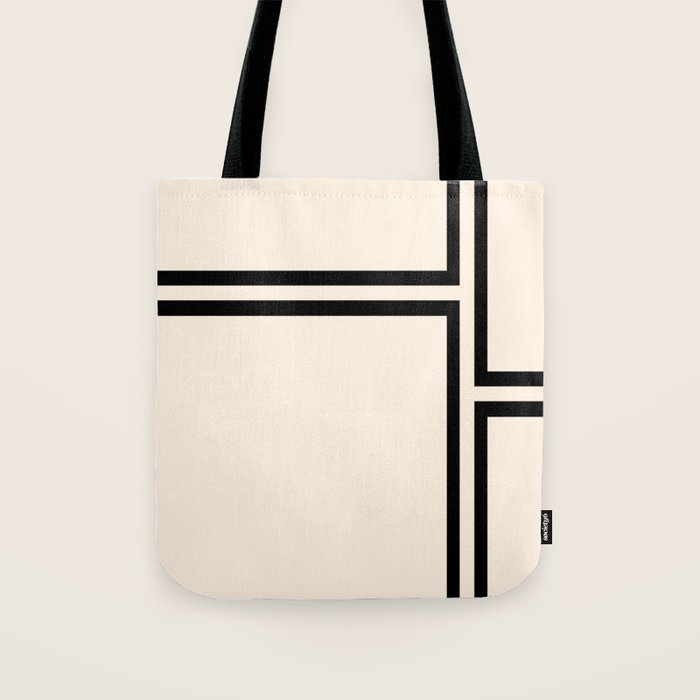 Strong Deco - Minimalist Geometric Design in Black and Almond Cream Tote Bag Gallery Image 1