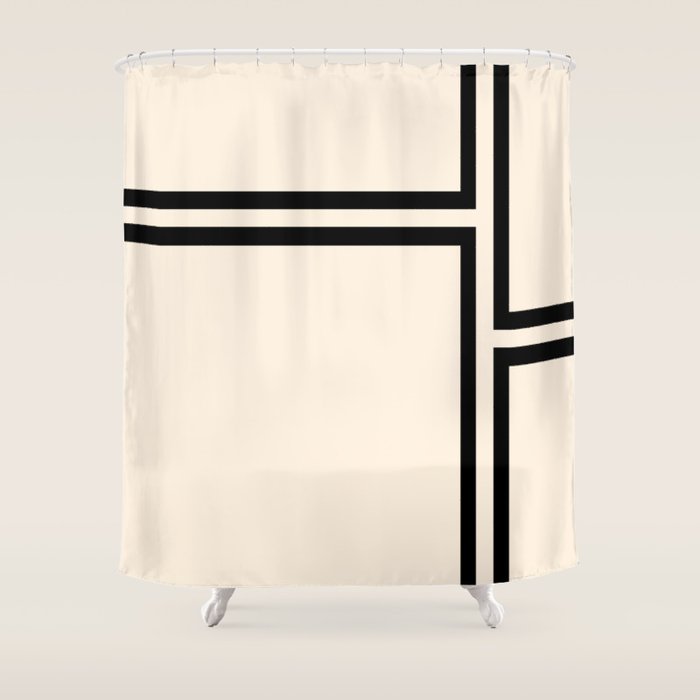 Strong Deco - Minimalist Geometric Design in Black and Almond Cream Shower Curtain Gallery Image 1