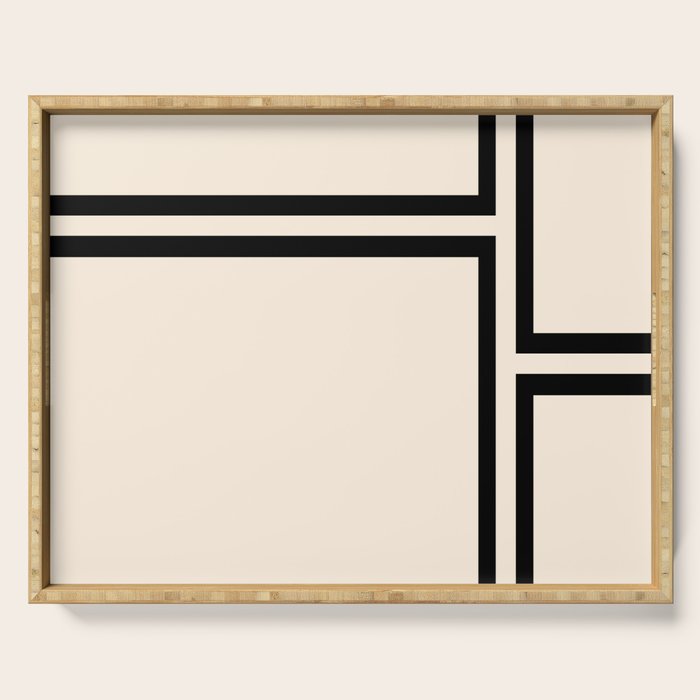 Strong Deco - Minimalist Geometric Design in Black and Almond Cream Serving Tray Gallery Image 1