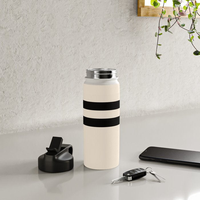 Strong Deco - Minimalist Geometric Design in Black and Almond Cream Water Bottle Gallery Image 4
